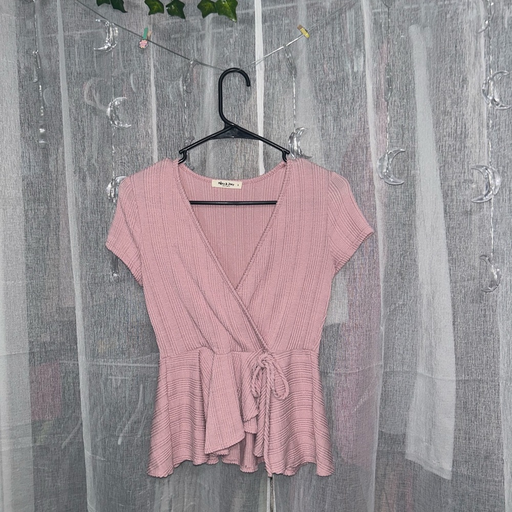 cool pink wrap top with deep v *small*